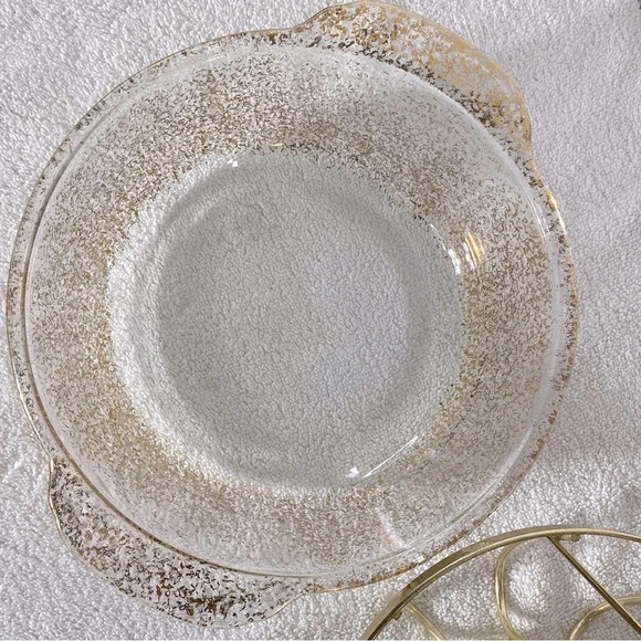 Vintage Anchor Hocking Fire King Gold Fleck Casserole & Stand Georges Briard Lid - Picture 10 of 15